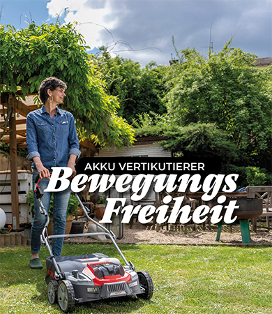 Frau  benutzt den ikra Akku Vertikutierer